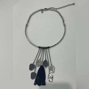 Chico’s Silver-Tone and Blue Tassel Choker Necklace